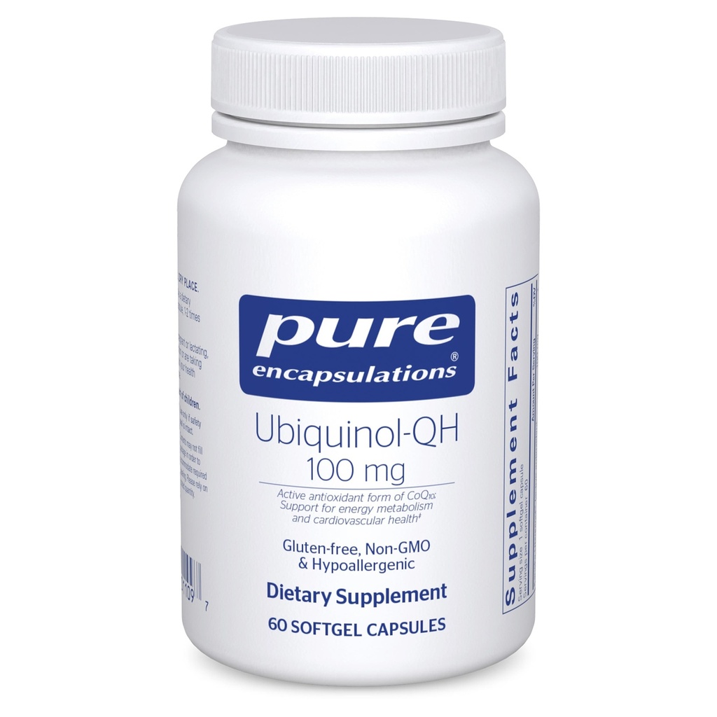 Encapsulations pures Ubiquinol-QH - 100 mg CoQ10 - Soutient le métabolisme énergétique et la santé cardiaque* - Supplément Coenzyme Antioxydants - Non-OGM - 60 Capsules Softgel