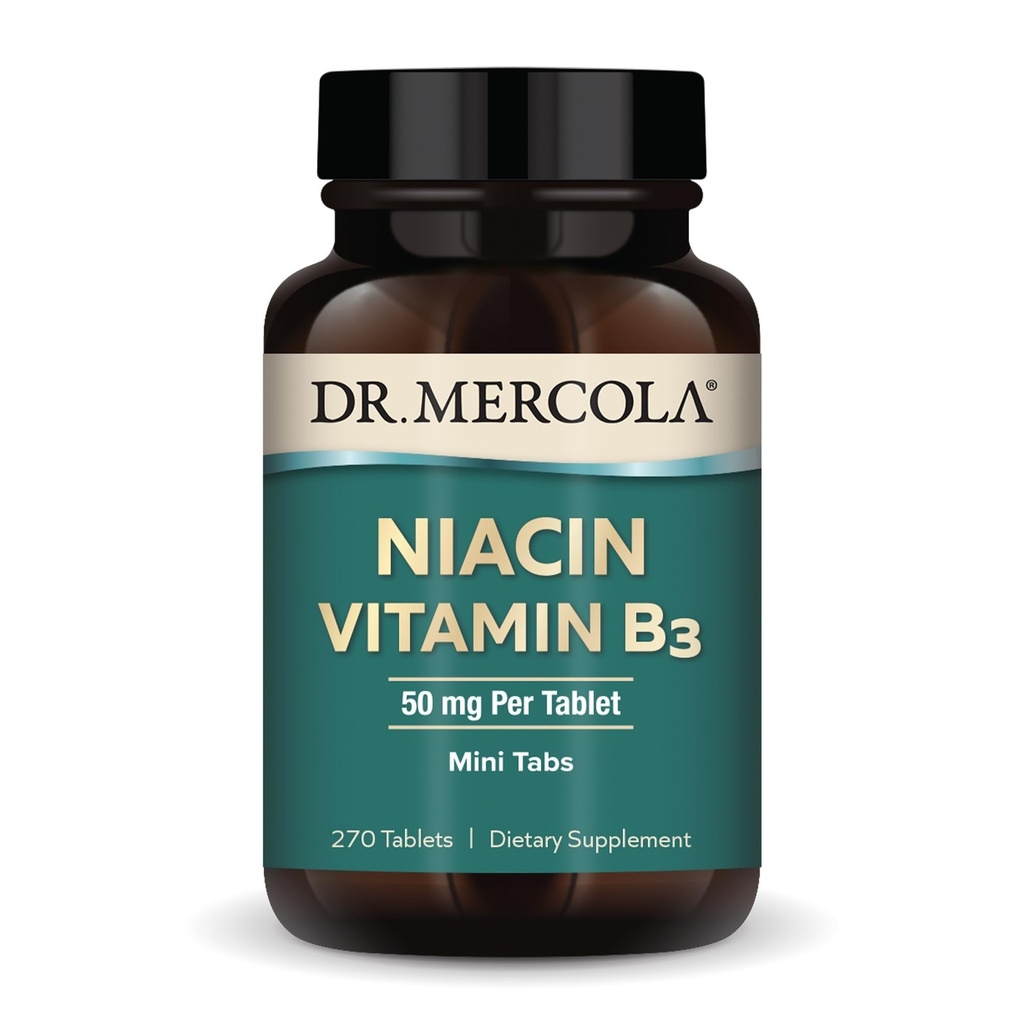 Dr Mercola Niacin Vitamine B3, 90 portions (270 comprimés), supplément alimentaire, mini-onglets, vitamine B essentielle, non-OGM