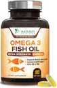 Omega 3 Fish Oil 2400 mg – Triple Strength EPA & DHA Fettsäuren für Herz, Gehirn & Gelenkunterstützung – Wild-Caught, Burpless, Lemon Flavor Supplement – Natural, Non-GMO, Gluten-Free – 180 Softgels