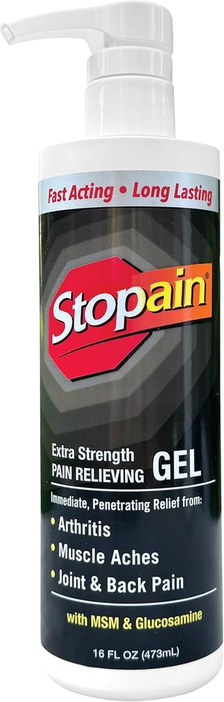 Stopain Schmerzlinderung Gel 16oz, USA Made, Max Strength Fast Acting with Menthol, MSM, Glucosamine for Joint Pain, Back Pain, Arthritis, Knie, Neck Pain, HSA FSA genehmigt OTC Themaal Analgetik Produkt