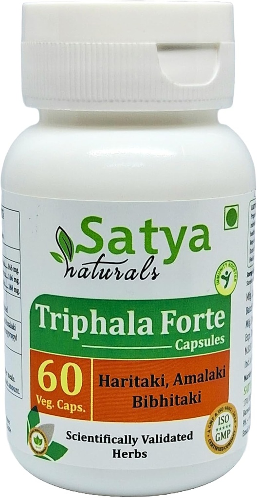 Triphala Forte Kapseln 500 mg. 60 Veg. Kapsel | Amalaki, Haritaki, Bibhitaki Extrakt Kapseln für Männer und Frauen | Ayurvedische Kräuterergänzung / Heilmittel | 10:1 Forte (1 Flasche 60 Kapseln)