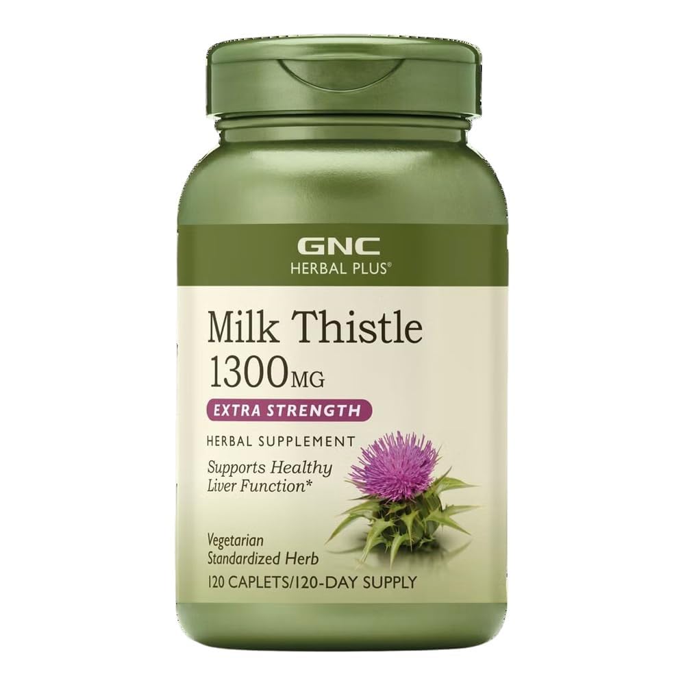 GNC Herbal Plus Thistle de lait 1300mg Supplément, Extra Force, Végétarien, soutient la fonction saine du foie, 120 portions