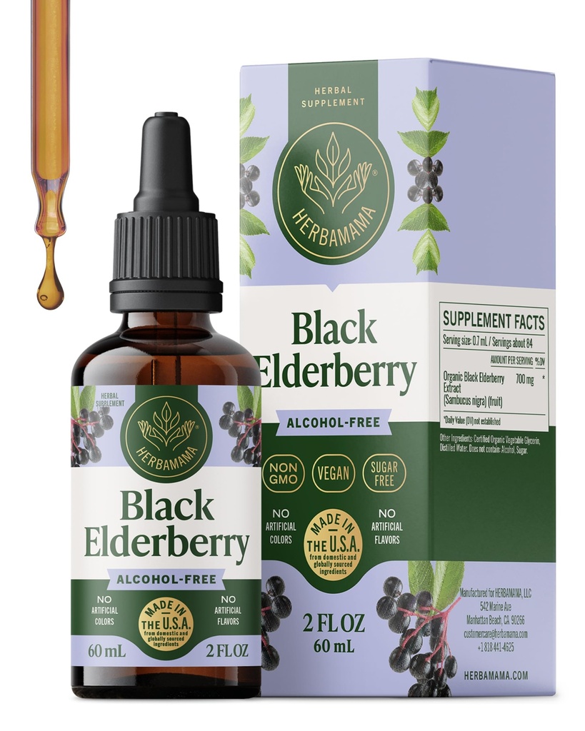 HERBAMA Black Elderberry Drops - Vegan Elderberry Liquid Extract for Immune Support - Non-GMO, Alkohol & Sugar-Free Immunity Supplement, 21-Day Supply