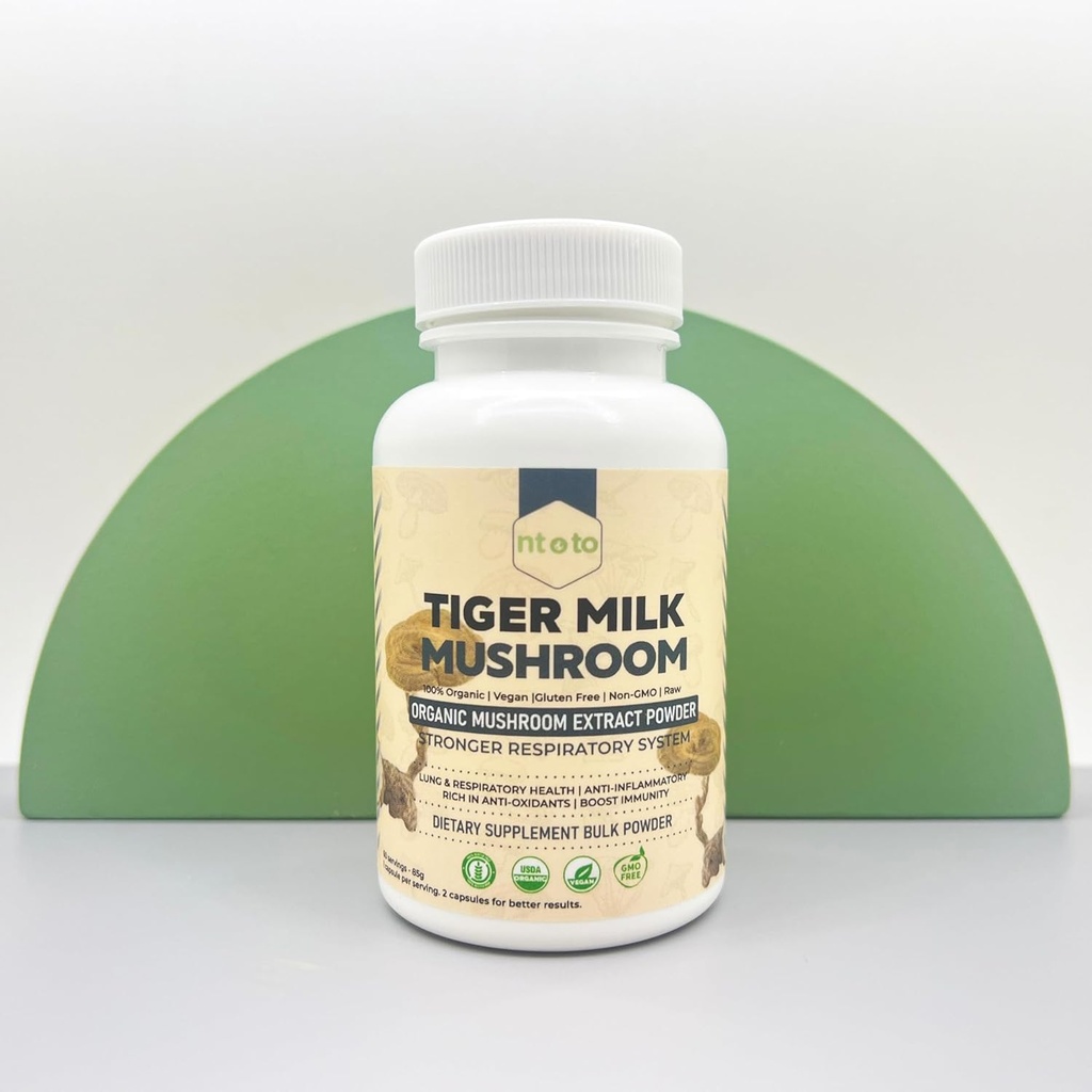 Supplément de champignons de lait de tigre (Lignosus Rhinocerus) 60 capsules Supporte les poumons et la santé respiratoire - Extrait à base de plantes - Non-OGM, végétalien, biologique