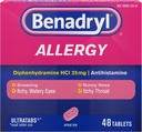 Benadryl Ultratabs Antihistamin Allergie Medizin, Diphenhydramin HCl Tabletten, 48 ct