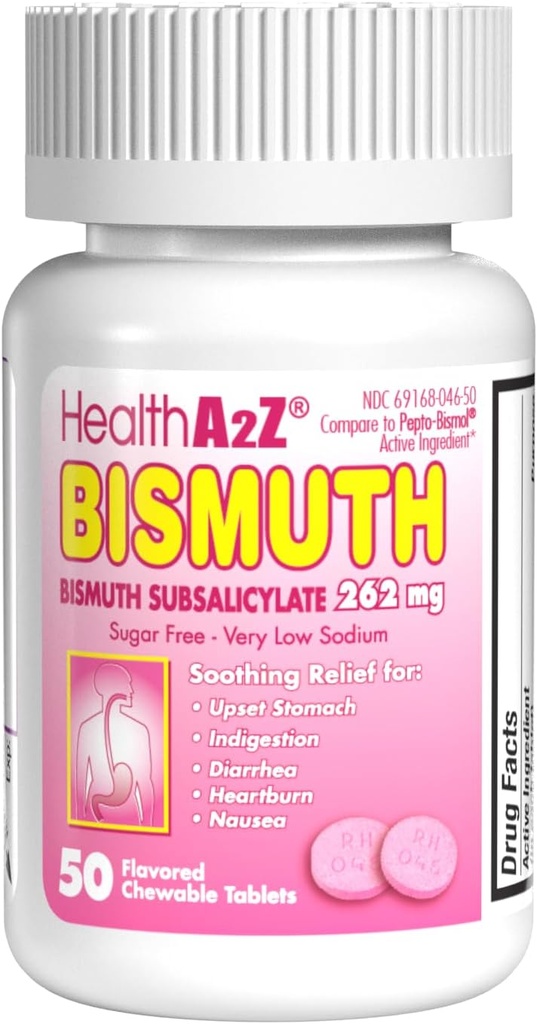 SantéA2Z® Bismuth , sous-salicylate de bismuth 262mg , Relief multisymptôme , (50 Nombre (paquet de 1))