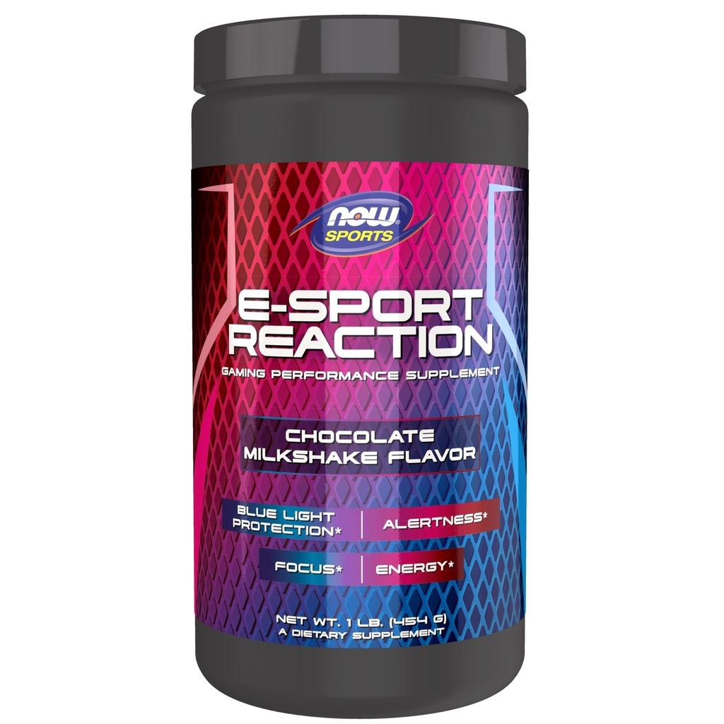 NOW Sports Esport Reaction, Gaming Performance Supplement, 30 Servierungen, Schokoladenmilchshake, Crash Free Energy for Alertness and Focus, Blauer Lichtschutz* mit Lutein