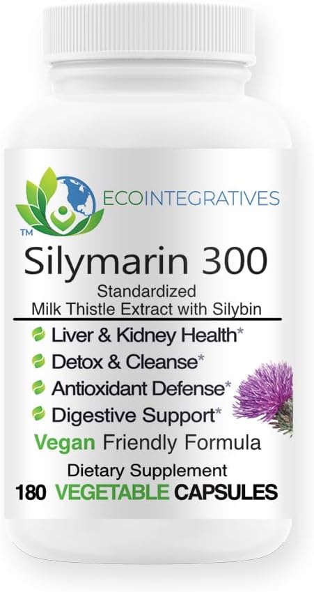 Silymarin 300 – Standardisierte Milchdistelextrakt mit Silybin 300 mg – Leber- und Nierengesundheit, Leberentgiftung und Sauberkeit, Antioxidantien – Vegan - 180 Gemüsekapseln