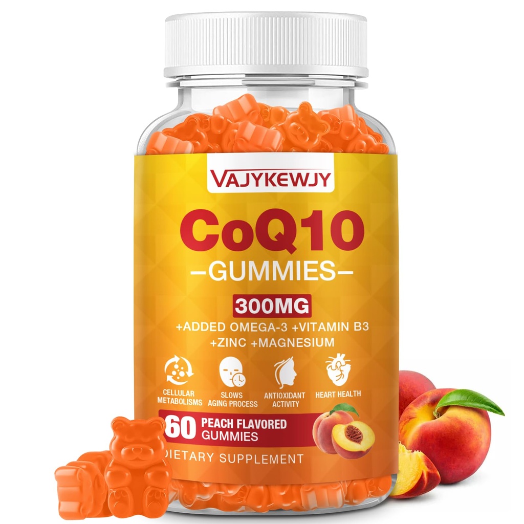 Zuckerfreie CoQ10-Gummien 3000 mg - Plus Omega-3, Vitamin B3 & Zink, hohe Absorption Coenzym Q10-Ergänzungen für Cellular Energy & Antioxidant-Support, Vegan 60 Count