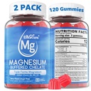 Magnesium-Gummien - Triple Magnesium Complex, Magnesium-Glycinat-Gummien | Magnesium-Glycinat, Malat, Citrat w/ D3 B6 B12, für Kalm, Schlaf & Muskel-Kranb | Hohe Absorption | Vegan, 2 Pack