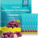 Paquets en poudre d'électrolytes, 30 bâtons Paquets d'hydratation Sans sucre, Mélange de boissons électrolytiques Portable Paquets d'électrolyte pour une hydratation rapide, 0 sucre et 0 calories, Arôme de raisin