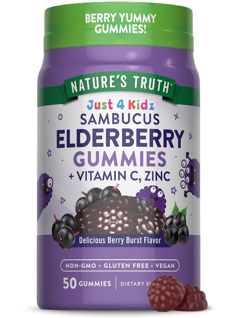 Nature's Truth Kinder Elderberry Gummies | 50 Count | mit Zink und Vitamin C | Vegan, Non-GMO & Gluten Kostenlose Ergänzung