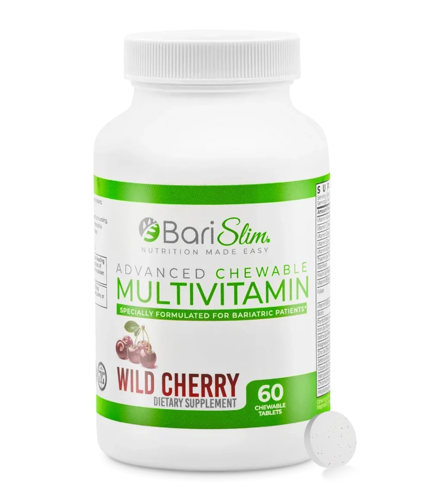 BariSlim Advanced Chewable Bariatric Multivitamin Tabletten - Bariatric Vitamin und Ergänzung für Post Bariatric Chirurgie einschließlich Magen-Bypass und Magen-Härme | Wild Cherry (60 Count)