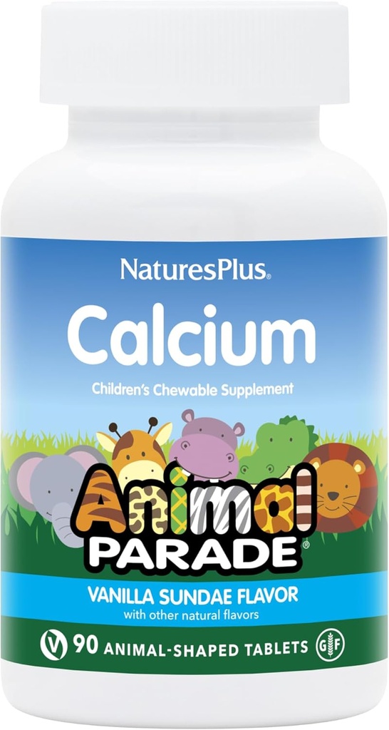 NaturesPlus Tier Parade Kalzium, Vanille Sundae Flavor - 90 Tier-Shaped Kautabletten - Paket von 2 - Fördert gesunde Knochen - Vegan, Glutenfrei - 180 Gesamt Servierungen