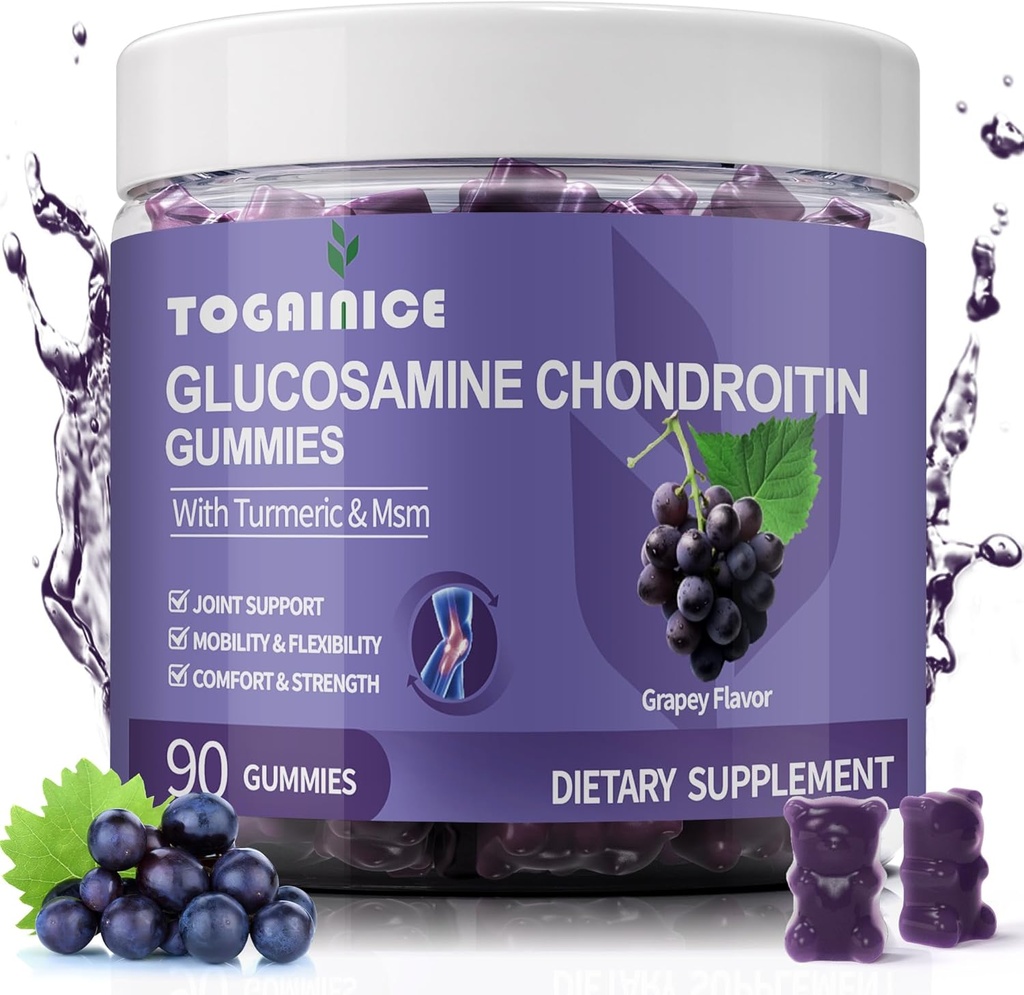 Glucosamin Chondroitin Gummie Zuckerfrei,Extra Stärke 1500mg Glucosamin mit MSM & Turmeric,Joint Support Gummies Ergänzungen für Männer und Frauen,für Joint Flexibility & Bone Health, 90 Count V01