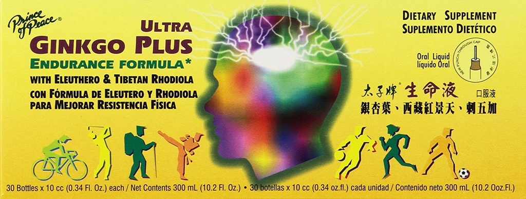 Prince of Peace Ultra Ginkgo Plus, 30 Flaschen, 0.34 fl. oz. Jeder – Brain Boost Supplement – Unterstützung für aktive Lebensstile – Ginkgo Biloba für Ausdauer