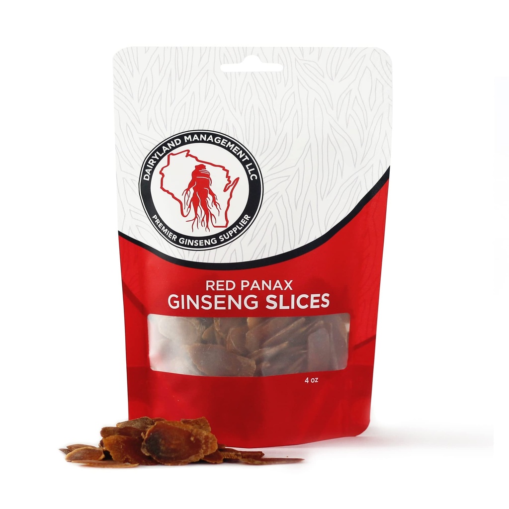 Dairyland Management LLC Red Panax Ginseng Slices - 4 oz Pack Korean Panax Ginseng Slices - Non-GMO, Gluten Free Red Ginseng Root Slices - Verwenden Sie diese Kräuterergänzung in Suppe, Tee, Congee