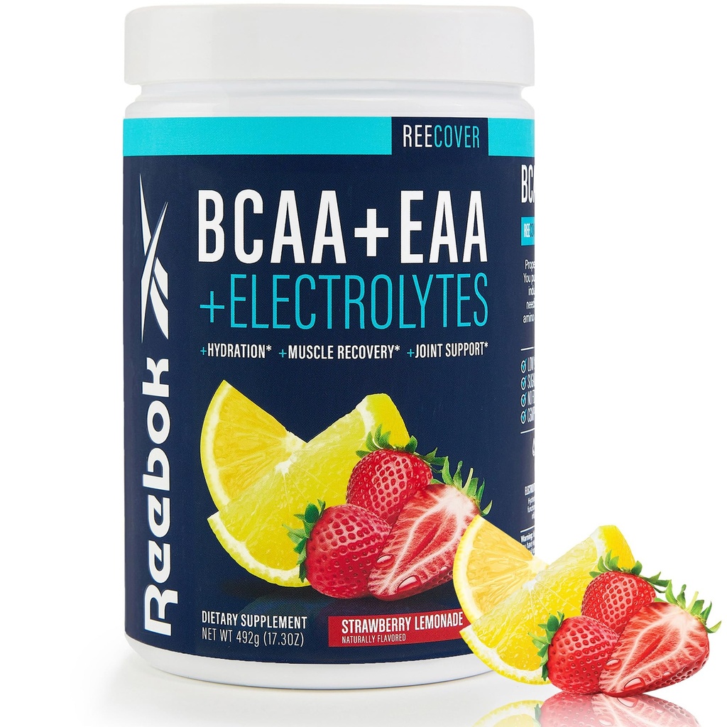 Reebok REEover Amino Acids + Electrolytes 8g AAE, 5g BCAAs, Matrice d'hydratation Récupération musculaire, Force du support après l'entraînement