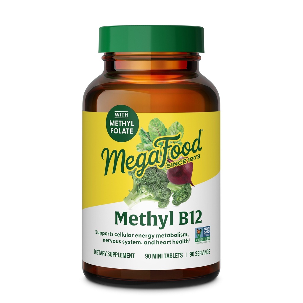 MegaFood Methyl B12 - Vegan - Inklusive Methyl Folat, Vitamin B12 & B6 - Unterstützt Cellular Energy Production, Nervous System Health & Cardiovascular Function - 90 Tabletten