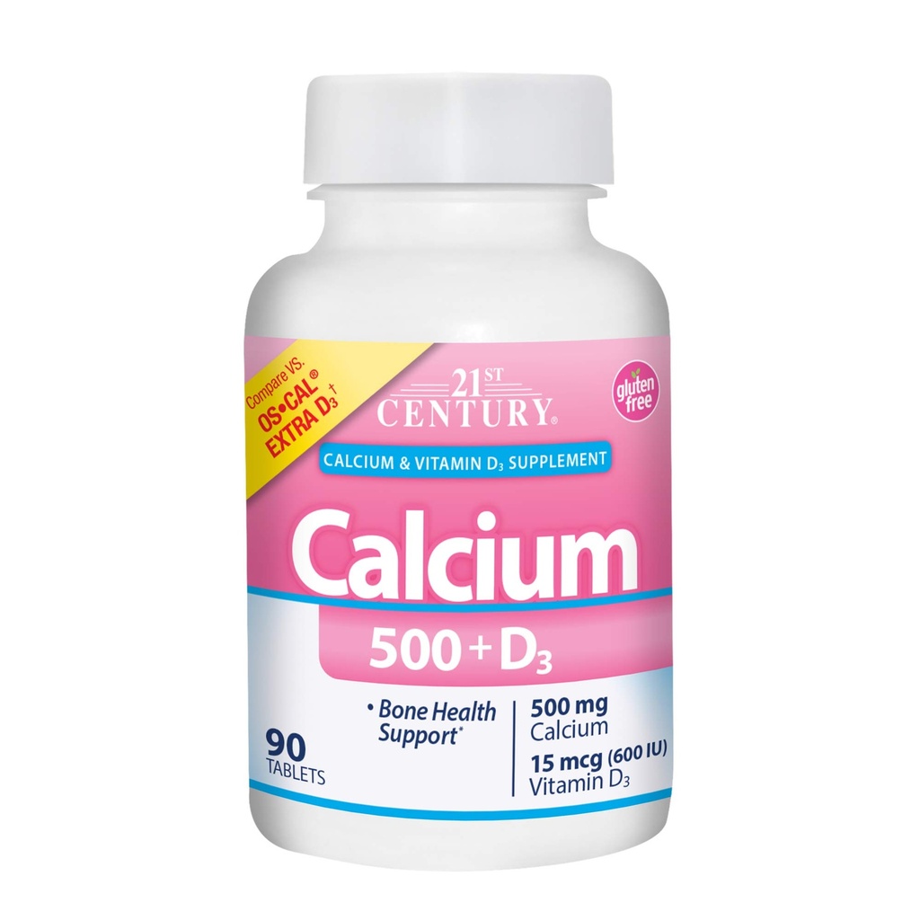 21st Century Calcium Plus Extra D Caplets, 500 mg, 90 Count, Packung von 1