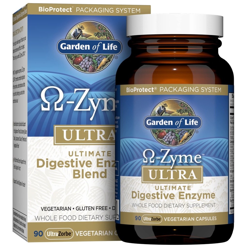 Garten des Lebens 21 Leistungsstarke Verdauungsenzyme mit Papain, Bromelain, Lipase, Plus Ingwer und Kurkuma - Omega-Zyme Ultra, Enzyme für Verdauungsergänzungsmittel, Vegetarisch, 90 Kapseln