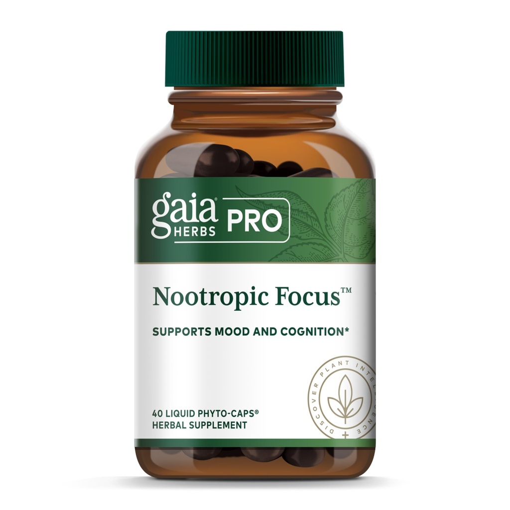 GAIA HERBS PRO Nootropic Focus - Brain Health Support Supplement* - Nootropic Supplement mit Saffron, Ginkgo Blatt Extrakt & Zitronen Balsam - Vegan, Glutenfrei - 40 Liquid Phyto-Caps (20 Portionen)
