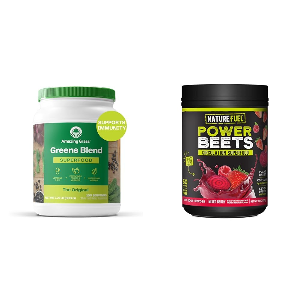 Amazing Grass Greens Blend Superfood: Super Greens Powder Smoothie Mix with Organic Spirulina & Nature Fuel Power Beets Powder