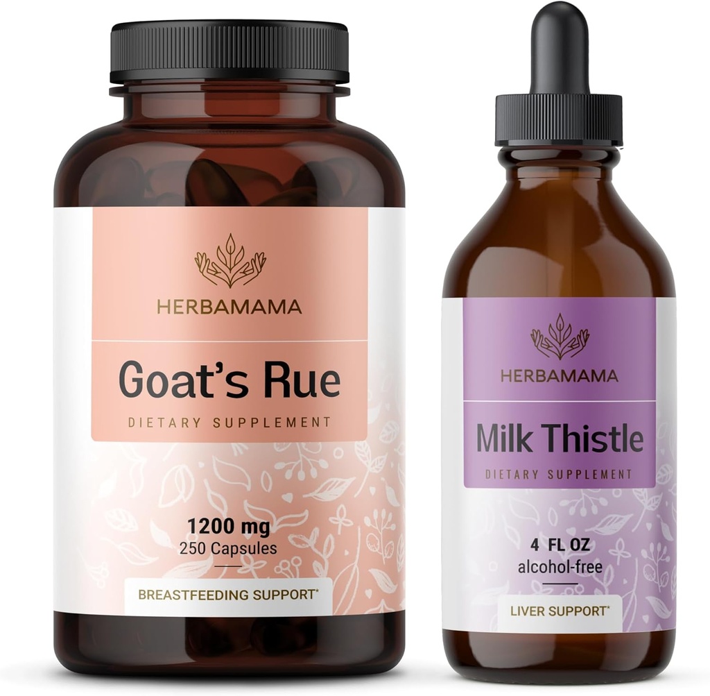 HERBAMA Goat's Rue and Milk Thistle Kit - Bundle of 1200 mg Goat's Rue Capsules & Milk Thistle Liver Detox Drops 4 fl oz - Vegan, Non-GMO, Sugar & Alcohol-Free - 2 Pack