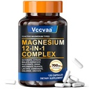 Complexe de magnésium 700mg – Supplément de magnésium 12-en-1 avec Glycinate, Citrate, Malate, Oxyde, Taurat et plus – Absorption élevée pour les muscles, le cœur, le sommeil, les os, le soutien nerveux –120 Capsules (1 Pack)