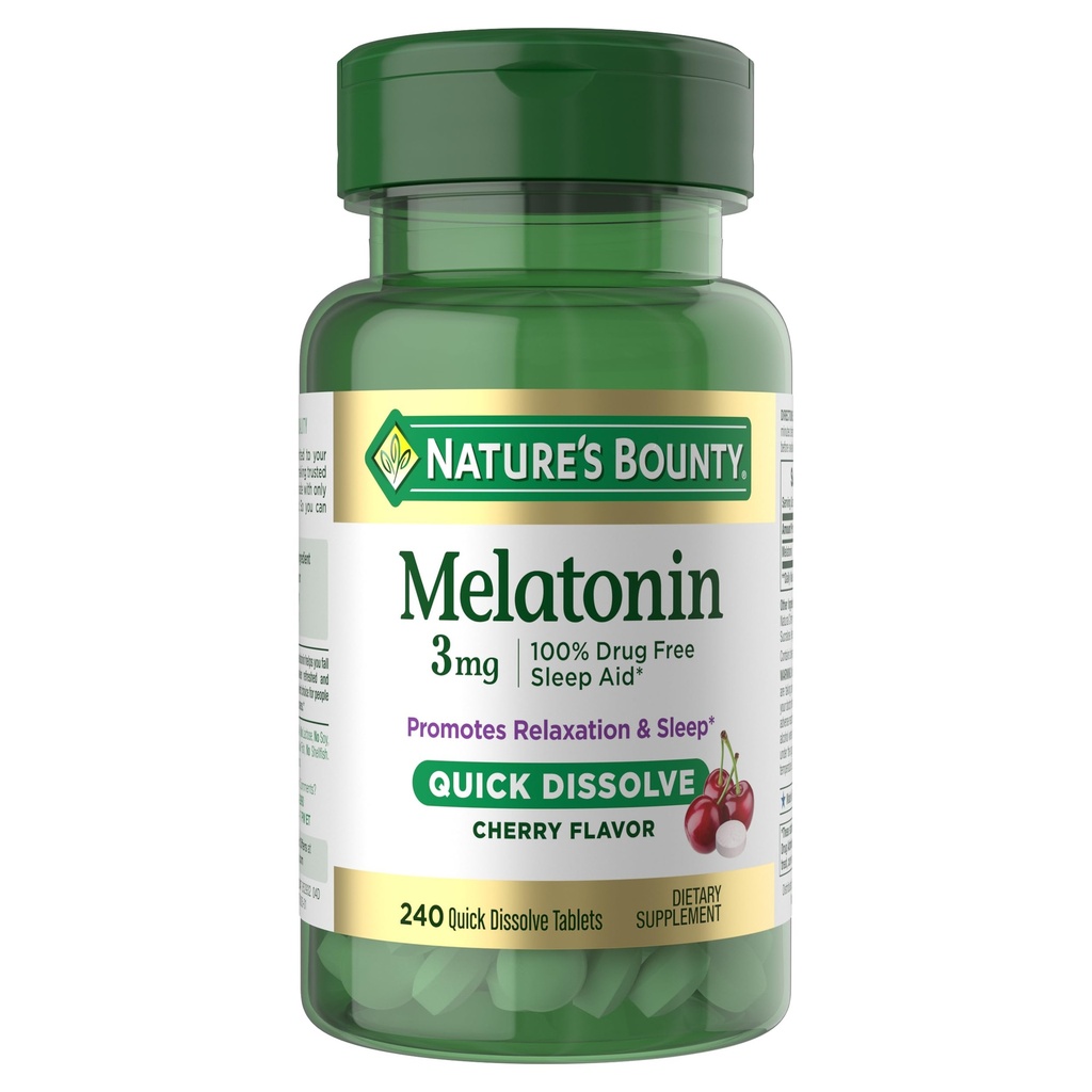 Nature's Bounty Melatonin 3mg Schnellauflösen, Schlafhilfe-Ergänzung, Schlafhilfen für Erwachsene, Cherry Flavor, 240 Count (Pack von 1)