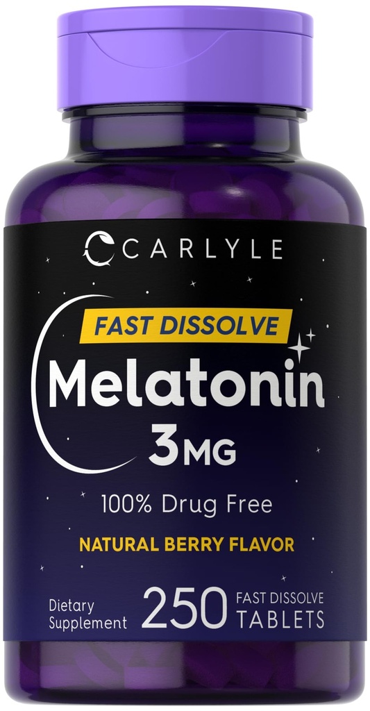 Carlyle Melatonin 3mg Fast Dissolve Tablets | 250 Count | Low Dose und Drug Free | Vegan, Non-GMO, Glutenfrei