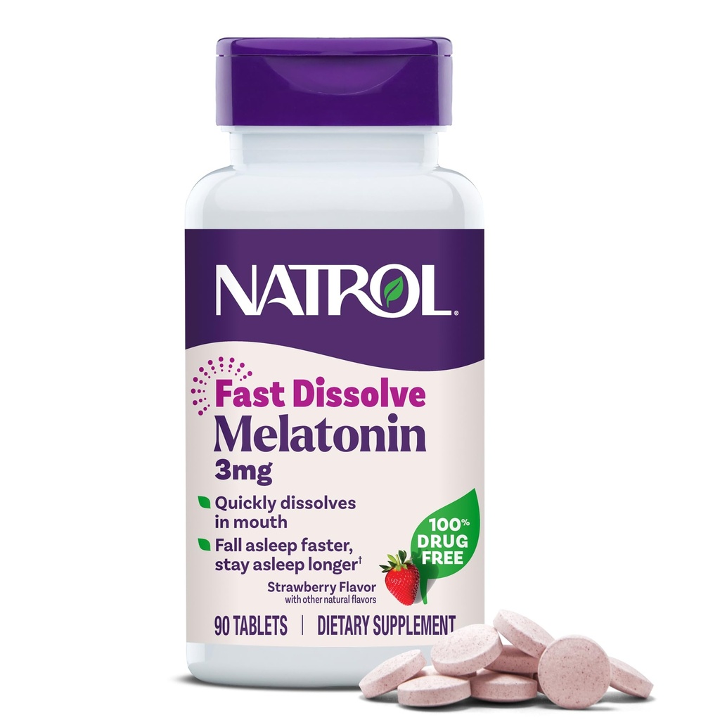 Natrol 3mg Comprimés à dissolution rapide Mélatonine Arôme fraise