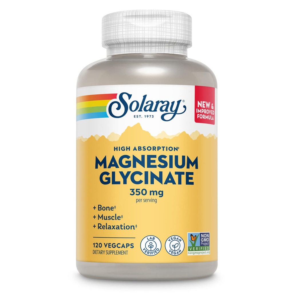 SOLARAY Magnesium-Glycinat-Kapseln, Chelat Magnesium-Bisglycinat w / BioPerin, Magnesium Supplement mit höherer Absorption - Knochen, Muskeln, Herzunterstützung, Vegan (30 Portionen, 120 VegCaps)