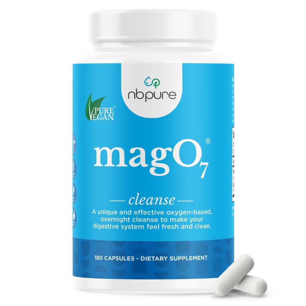 nbpure MagO7 - Natural Colon Cleanse & Detox - gelegentliche Verstopfung Relief, Hocker Softener, & Blähungen Unterstützung für Männer und Frauen - Ozonierte Magnesiumoxid, 180 Kapseln