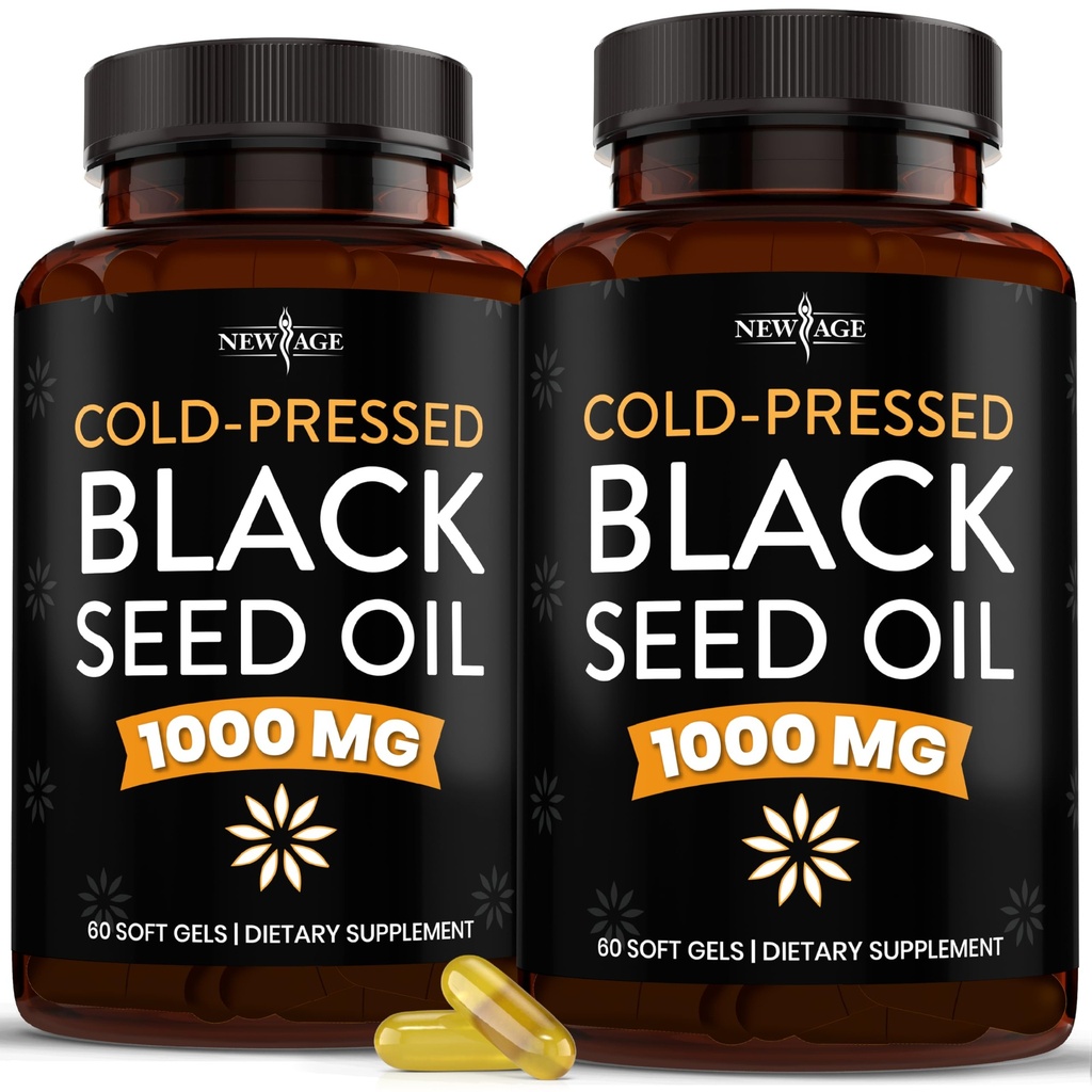 NOUVELLES Gélules softgel à l'huile de graines noires d'ÂGE - Nigella Sativa premium pressée à froid produisant de l'huile pure de cumin noir - non-OGM et végétarien (120 softgels)