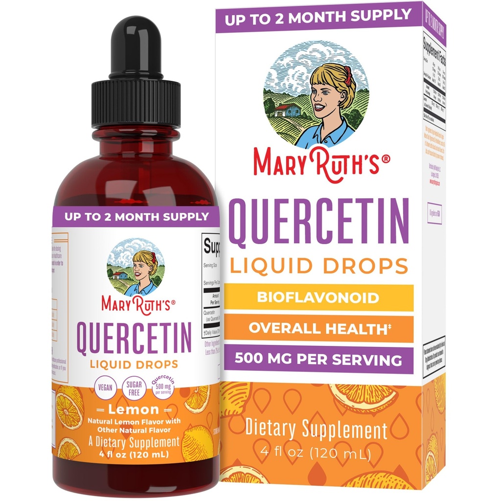 MaryRuth Organics Quercetin Liquid Drops (en anglais seulement) Sans sucre 500mg pour les adultes 18 et plus Santé cardiovasculaire pour les adultes