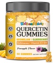 Quercetin avec Gummée de Bromélain pour les enfants et les adultes - Immune & support de bien-être saisonnier, 800mg Gummée de Quercetin avec Bromelain, Zinc, Elderberry, Vitamine C & D3 - Sans sucre, Arôme d'ananas, 60 Ct