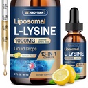 Liposomique L-lysine 1000MG gouttes liquides, 13-en-1 Lysine Suppléments – Monolaurin, extrait de feuille d'olive avec vitamine C, B6, D3, B12 & zinc pour collagène, lèvre, peau et immunosupport pour enfants et adultes, 2oz