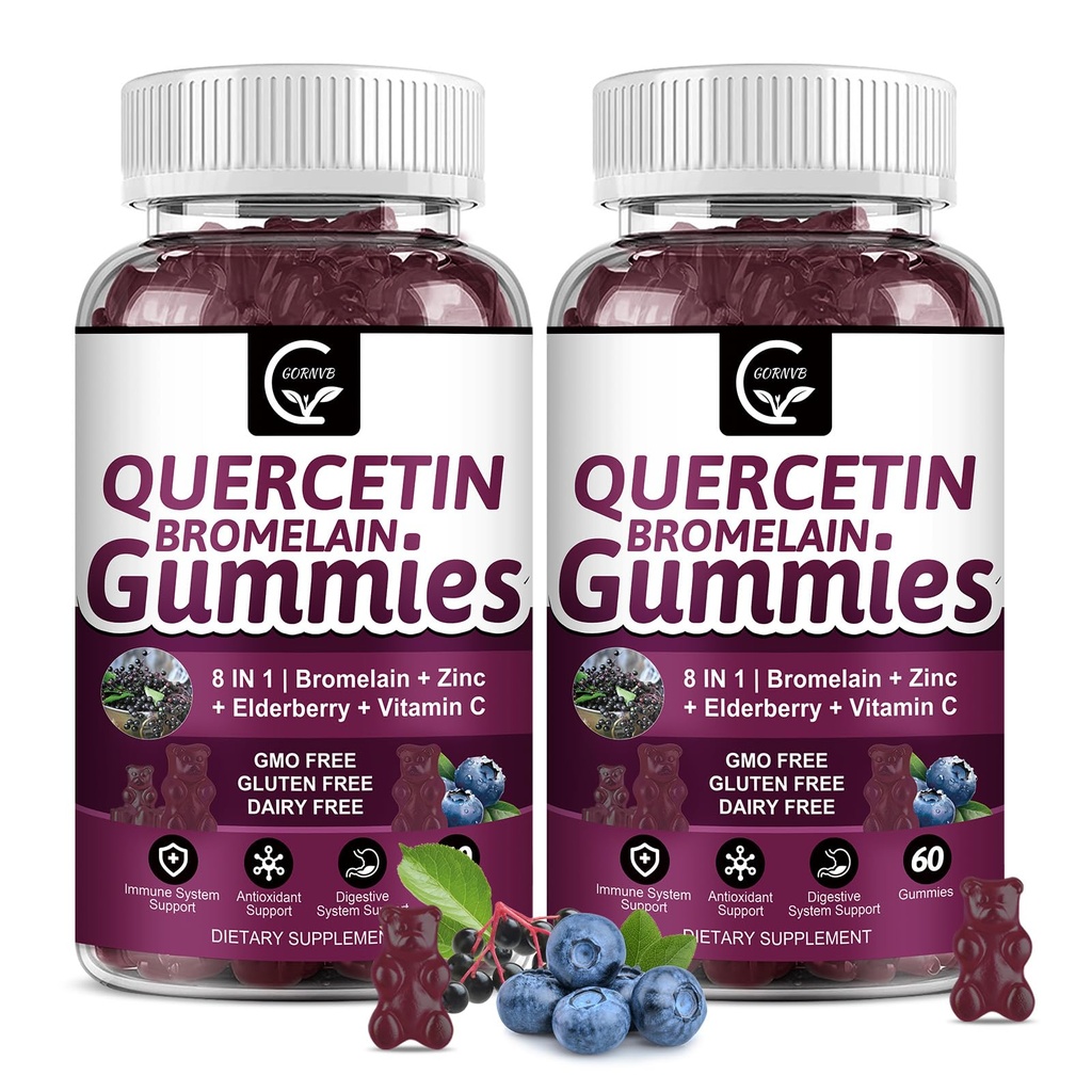 (2 Pack) Quercetin Gummies - Quercetin mit Bromelain 2378mg - Blend with Elderberry, Echinacea Purpurea Extract, Zink, Vitamin C,D3,K2, Complex unterstützt Immun-, Herz- und Atemfunktion