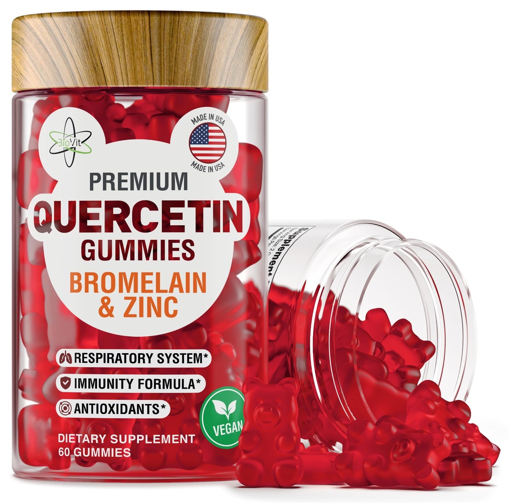 BioVit Quercetin Gummies 500MG - Aktiviertes Quercetin für Kinder & Erwachsene Immunsystem & Allergie - Kaubar mit Bromelain, Zink, Vitamin C, Vitamin D3 - Made in USA - 60 Vegan Gummy Bears