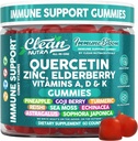 Clean Quercetin Elderberry Immune Support Gummie | Zink Vitamin K2 D3 Ein Bromelain Goji Berry Turmeric Sea Moss Echinacea Astragalus Selenium Olive Leaf Immunitätsergänzung Gummy Vitamine