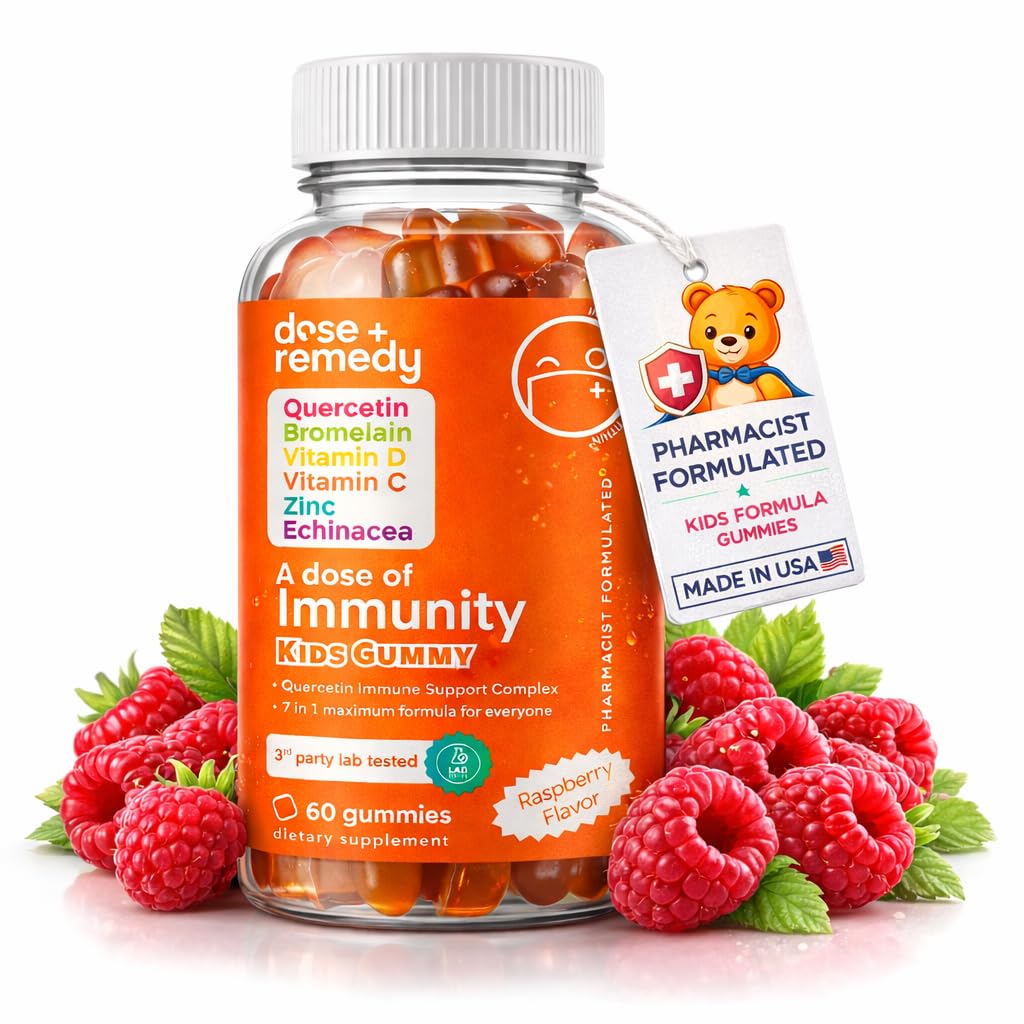 Une dose d'Immunity Support pour les enfants Gommies - Supplément quotidien d'Immune Booster Quercetin Gommies pour les enfants avec complexe de vitamine B, vitamine C, zinc, vitamine D, bromelain Quercetin, Echinacea - 60 Compte