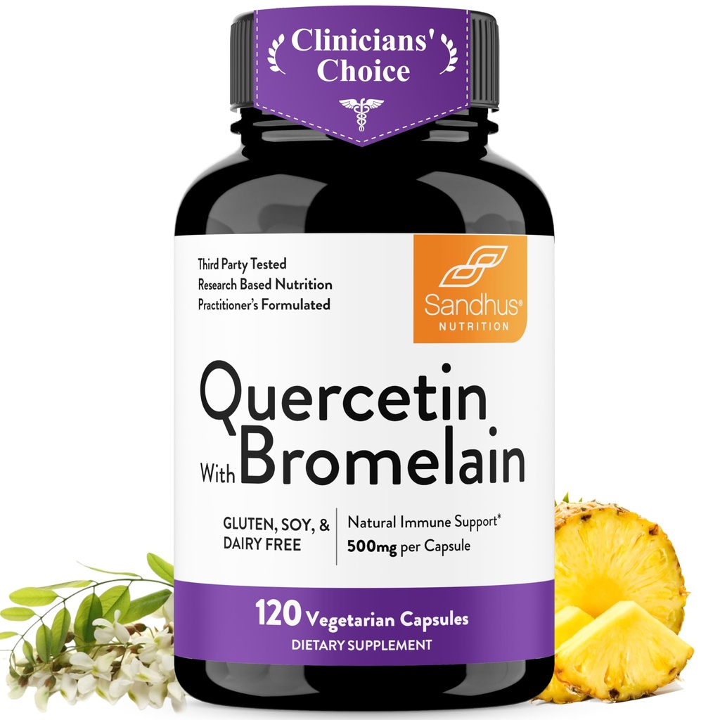 Quercetin avec des capsules de supplément végétarien de Bromelain, 120 Nombre (1000mg par portion 2400 GDU/g)