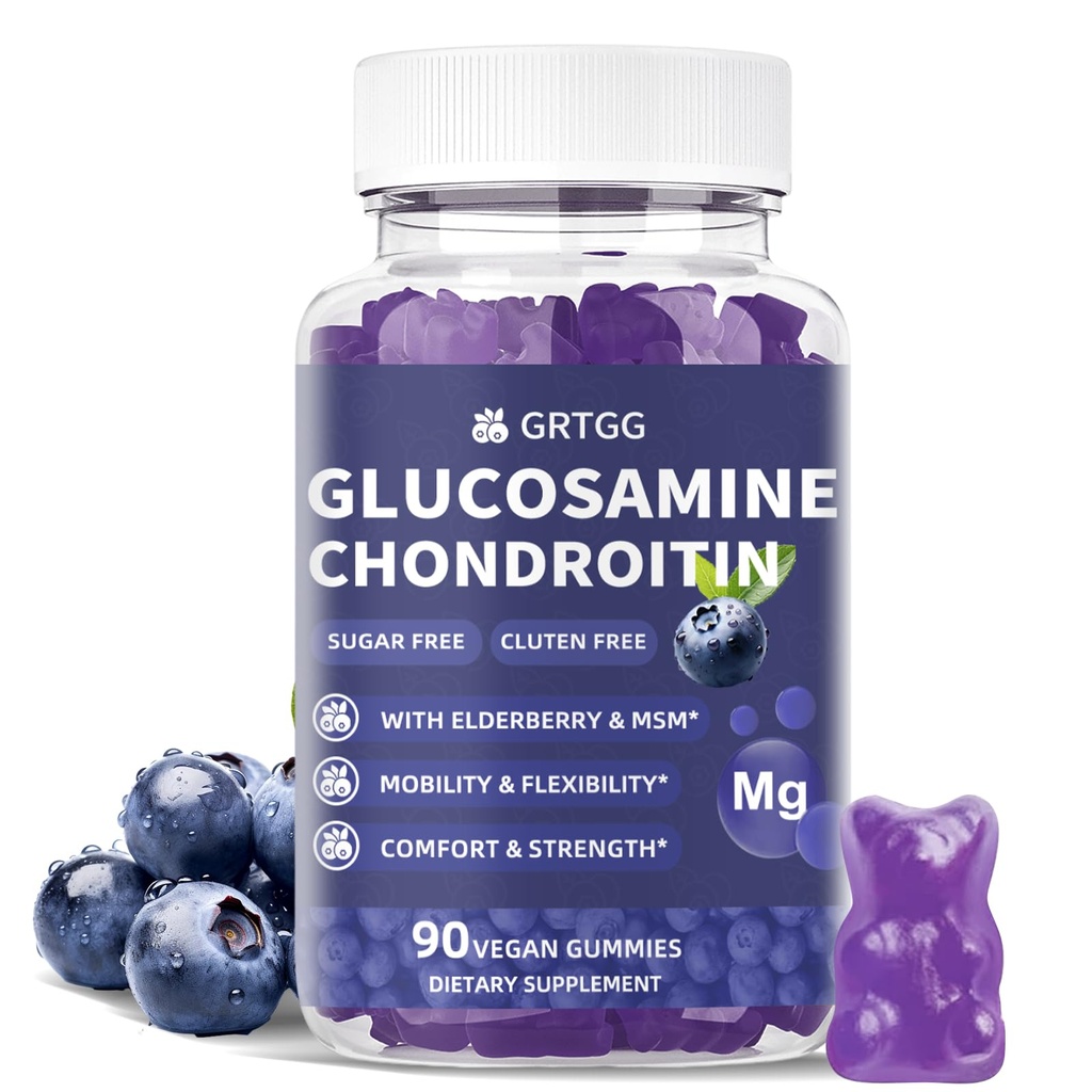 Glucosamin Chondroitin Gummis mit MSM & Elderberry Extra Strength 3000MG - Joint Support, Antioxidant Immun Support Supplement für Erwachsene, Männer und Frauen - 90 Blueberry Gummies