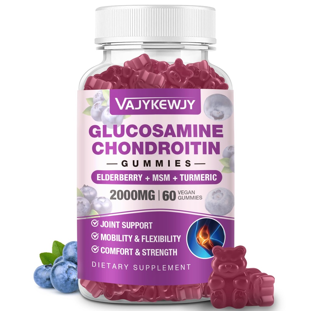 Sugar Free 2000mg Glucosamine Chondroitin Gummies, Extra Strength Glucosamine with Chondroitin MSM & Turmeric, Joint Support Supplement, Antioxidant Immune Support - 60 Gummies