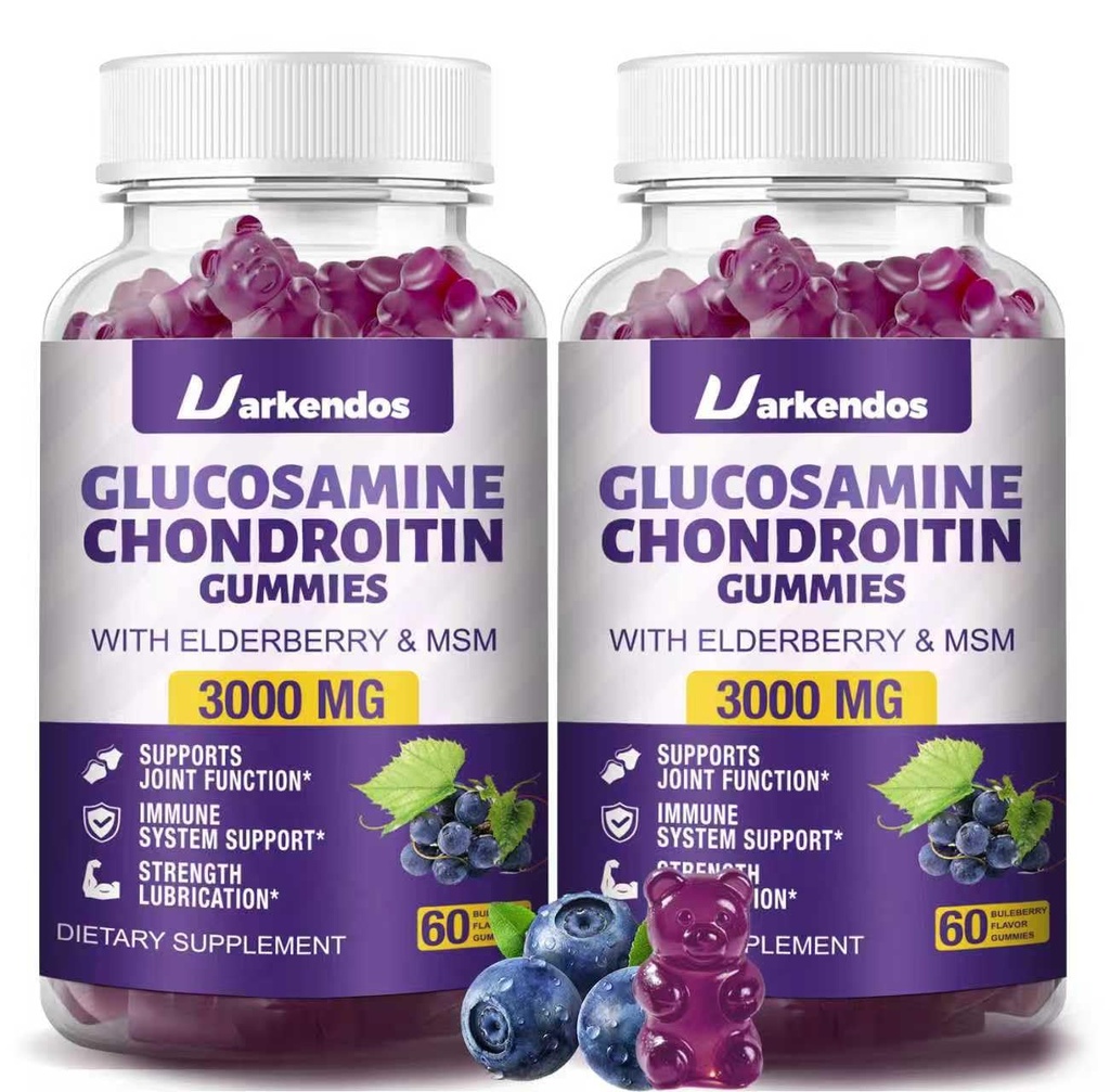 2 Packs 3000MG Glucosamin Chondroitin Gummis mit MSM & Elderberry Extra Strength - Joint Support, Antioxidant Immun Support Supplement für Erwachsene, Männer & Frauen - 120 Blueberry Gummies