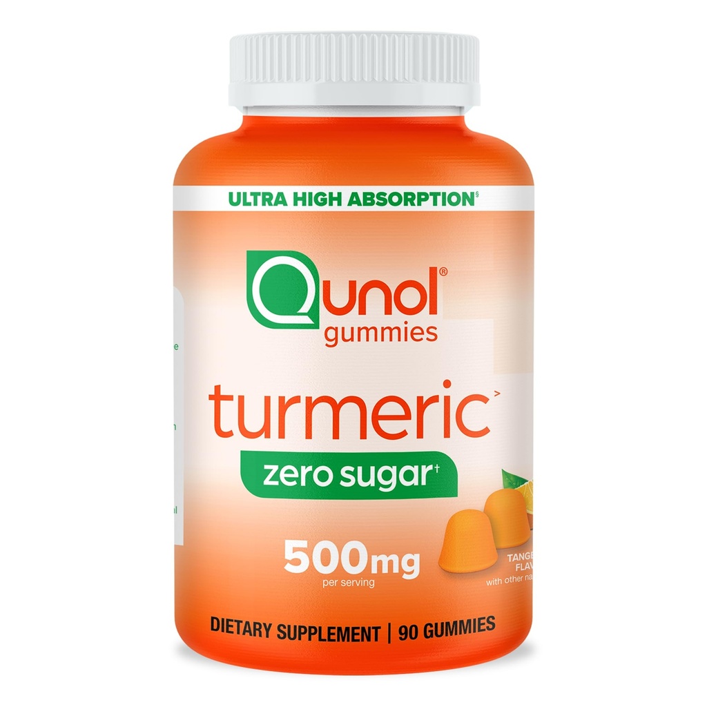 Qunol Zero Sugar Turmeric Gummies, Gummy mit 500mg Kurkuma, Joint Support Supplement, Ultra High Absorption Kurkuma, Vegetarisch, Glutenfrei, 90 Count