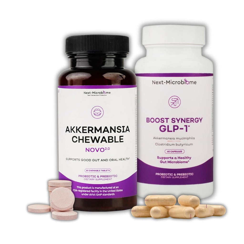 PROCHAINE MICROBIOME Akkermansia Muciniphila Probiotic Supplement 2 Set – Duo à croquer et Capsule pour le soutien gustatif et oral, le bien-être digestif et métabolique pour les femmes et les hommes