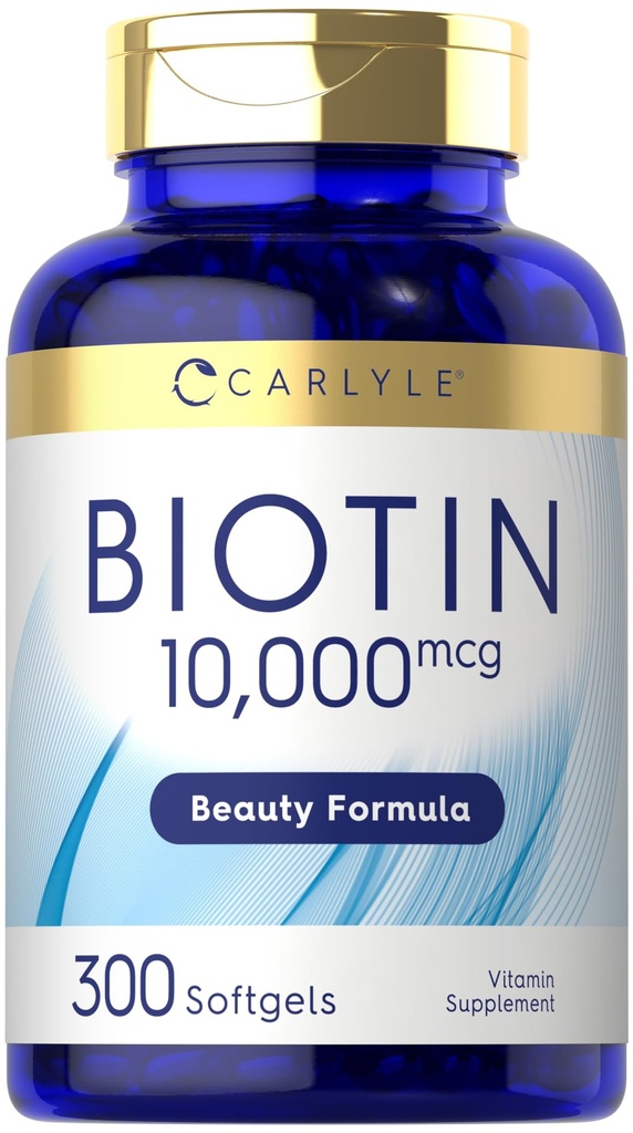 Carlyle Biotin 10000mcg | 300 Softgels | Max Strength für Haar, Haut und Nägel | Nicht-GVO, glutenfreie Ergänzung