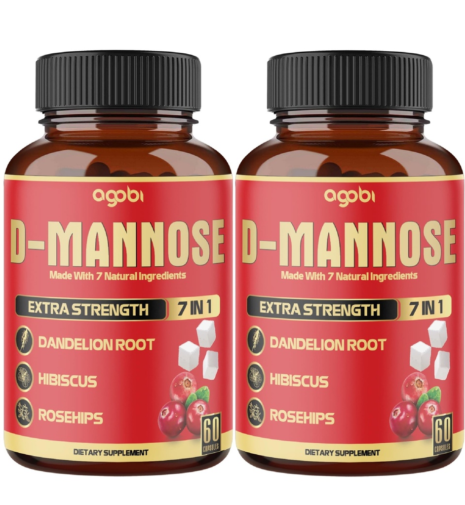 2 Packungen 60 Zähler 4 Monate - D-Mannose Kapseln - Natürliche Harnwege Gesundheit und Immununterstützung - 7in1 mit Cranberry, Dandelion, Hibiscus & More